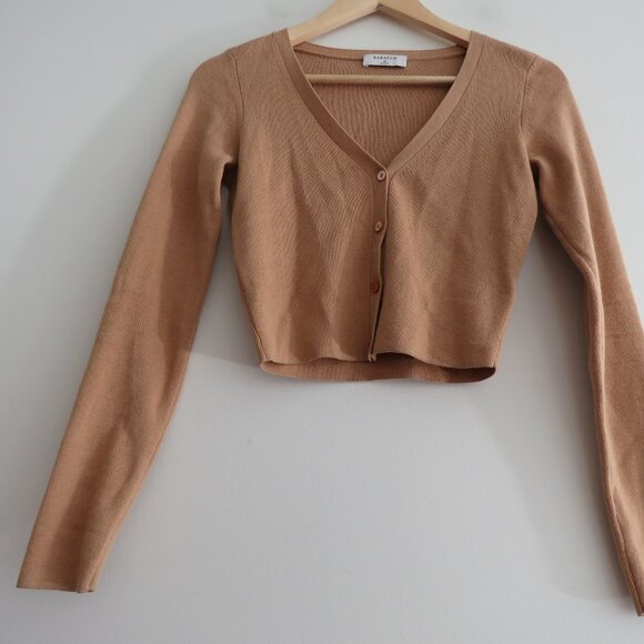 ARITZIA BABATON Georgia Cropped Wool Blend Cardigan in Camel Tan - Size XS - Picture 9 of 15